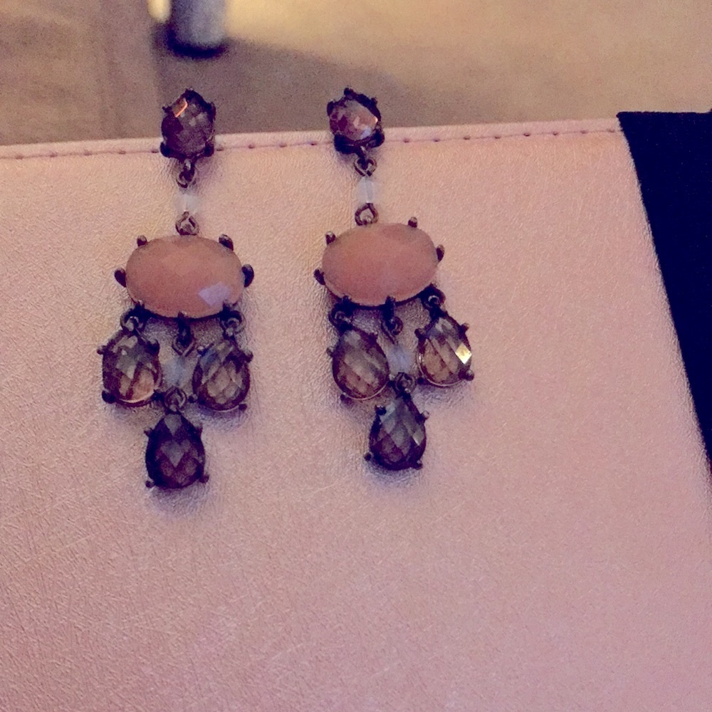 Rose/ stones chandelier earrings